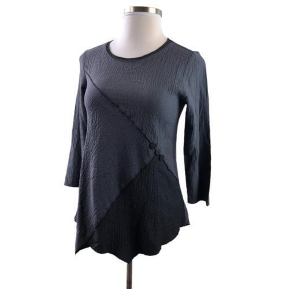 Habitat Asymmetrical Tunic Top Textured Crinkle Gray Colorblock Small Lagonlook - Picture 8 of 10